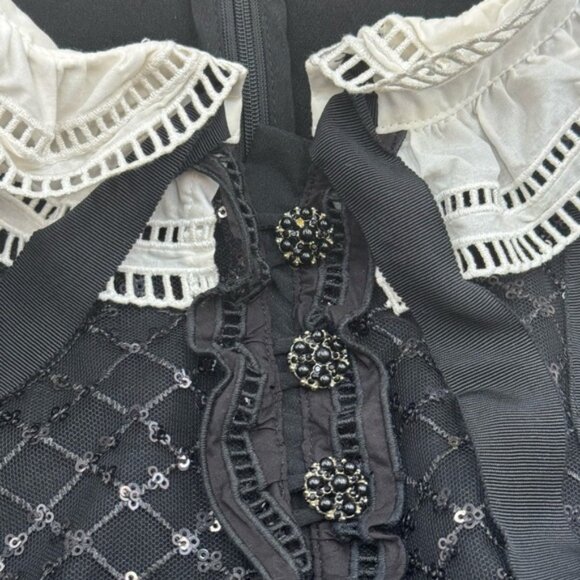 🆕 SELF-PORTRAIT 🧿 NWOT Diamante Trim Mini Dress, Black - Sz US 4 UK 8 - Picture 15 of 15